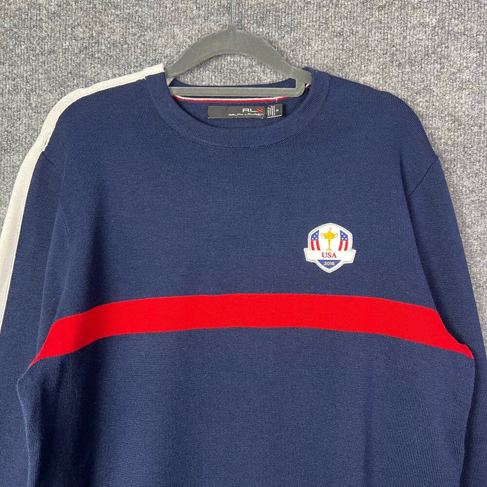 RLX Ralph Lauren Mens‎ M Blue Wool Blend USA 2018 Crew Neck Pullover Sweater - Picture 3 of 11